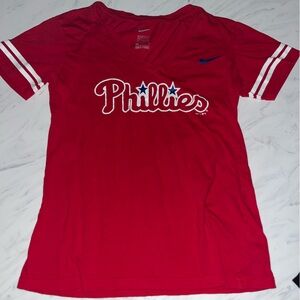 Philadelphia Phillies v neck tee shirt logo m mlb red stripe logo gear
